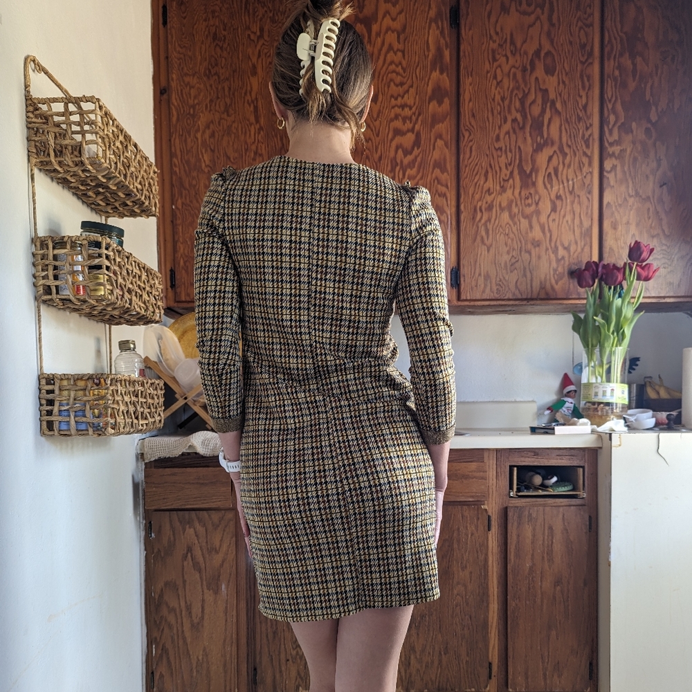 Plaid checkered brown and cream dress